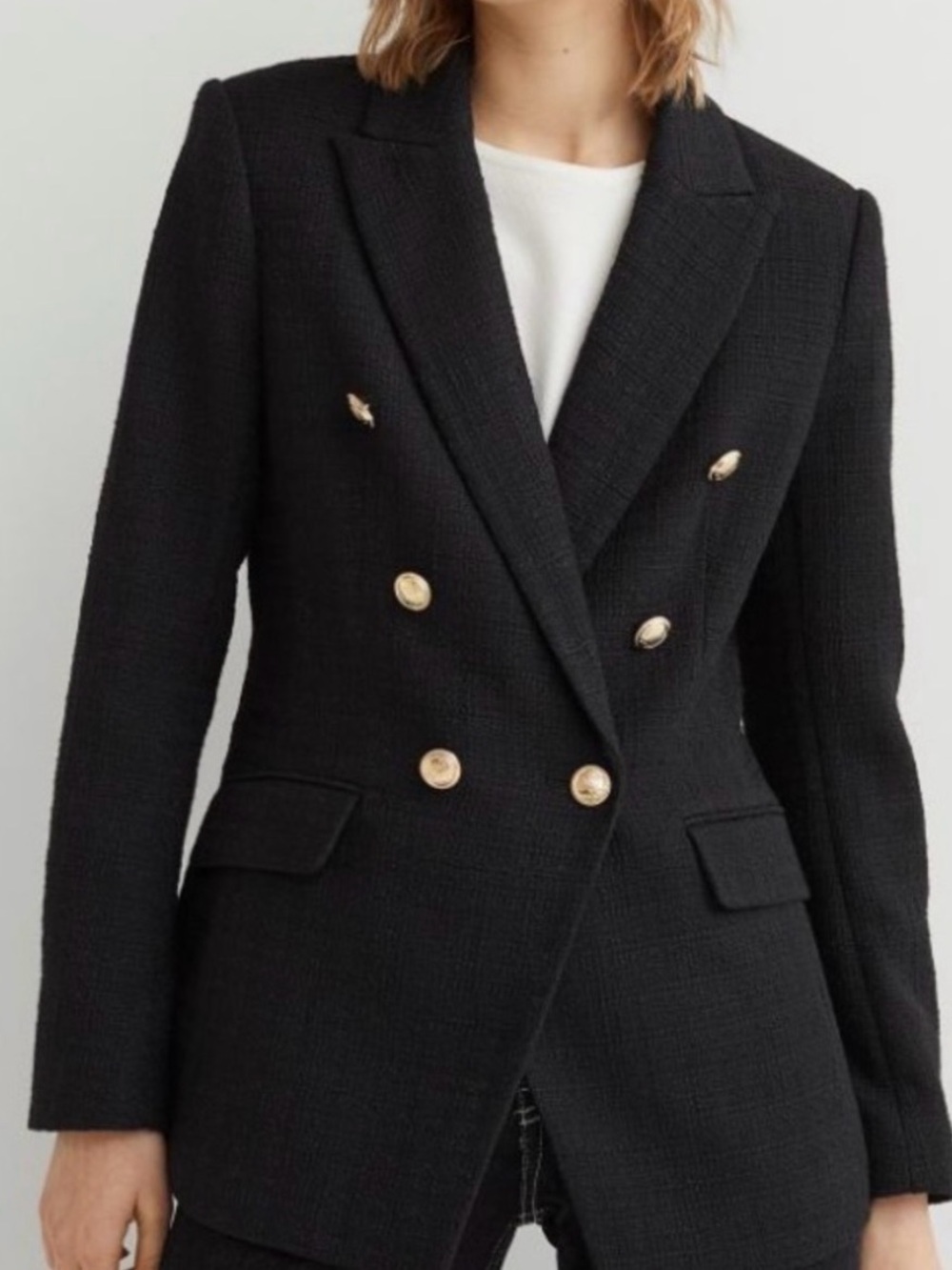 H&M Black Double-Breasted Blazer with Gold Buttons